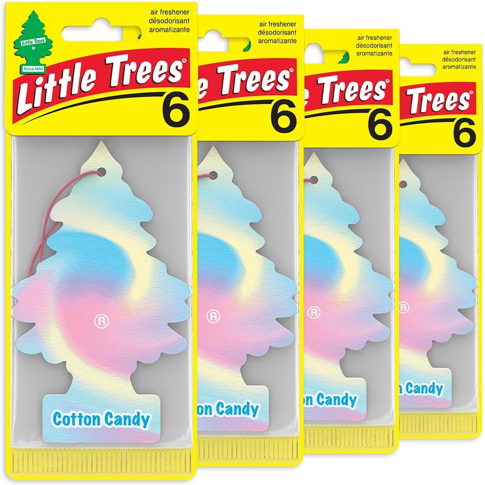LITTLE TREES Car Air Freshener I Hanging Tree Provides Long Lasting Scent for Auto or Home I Cotton Candy, 6-Packs (4 Count)