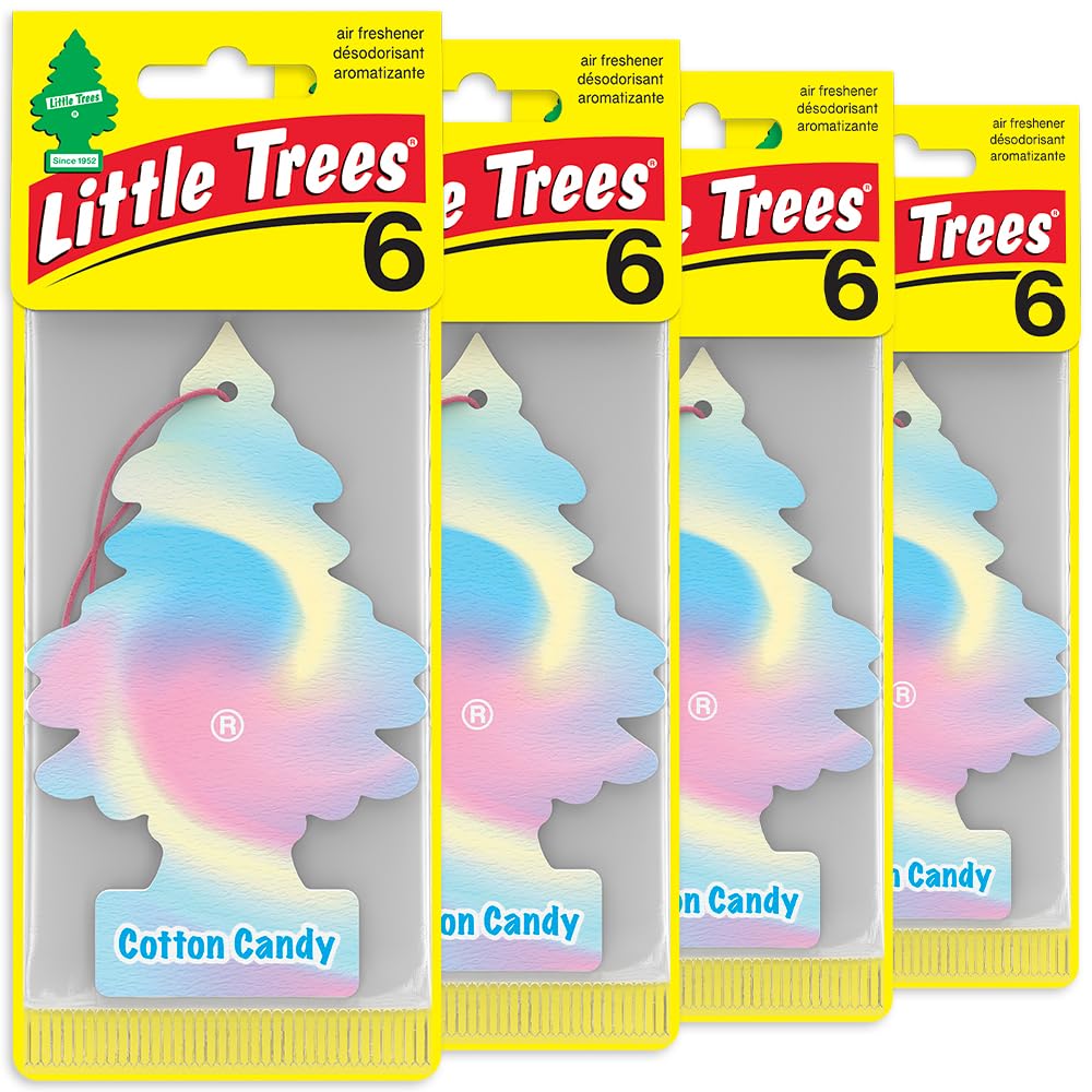 LITTLE TREES Car Air Freshener I Hanging Tree Provides Long Lasting Scent for Auto or Home I Cotton Candy, 6-Packs (4 Count)