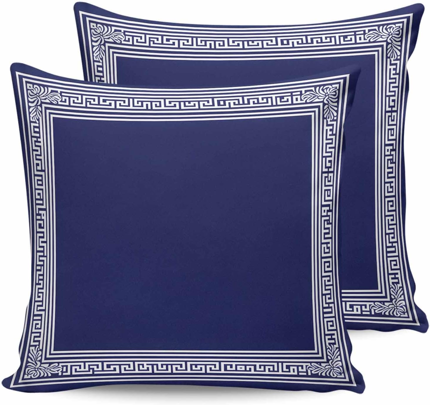 Navy Blue White Outdoor Waterproof Pillow Covers Pack of 2, Geometric Greek Key Bordered Abstract Art Decorative Throw Pillowcases Polyester Cushion Covers for Garden Patio Tent Sofa Couch, 24x24 inch