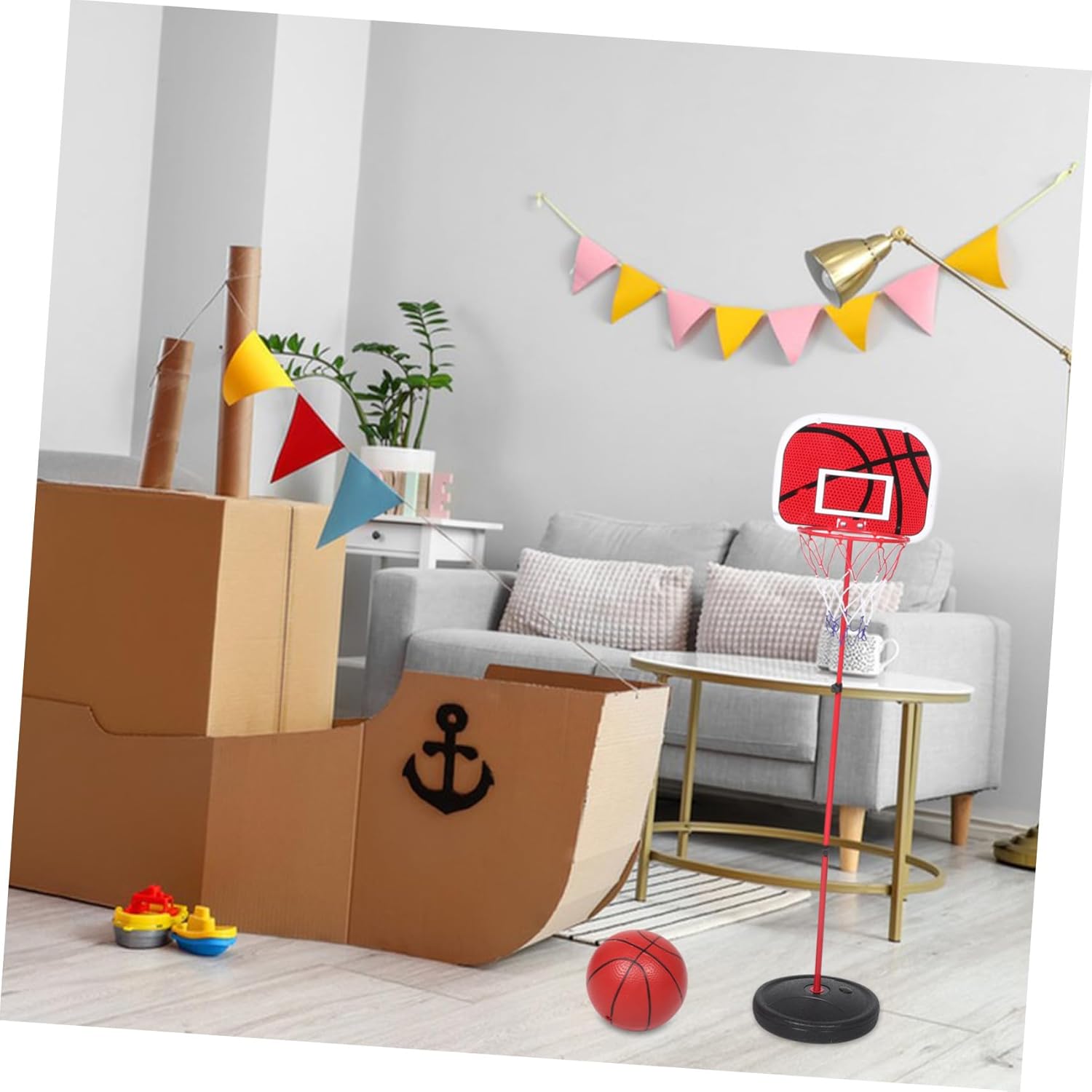 Generic Adjustable Mini Basketball Hoop with Iron Stand Portable Basketball Goal for Indoor Outdoor Sports Promotes Active Play and Easy Assembly