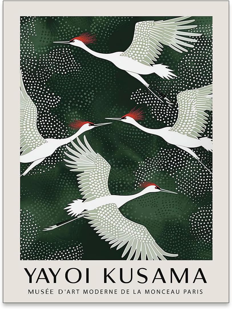 Japanese Vintage Crane Canvas Poster Antique Asian Bird Wall Art Blue Minimalist Animal Watercolor Prints 12x16 inch Black Framed for Country Farmhouse Wall Decor
