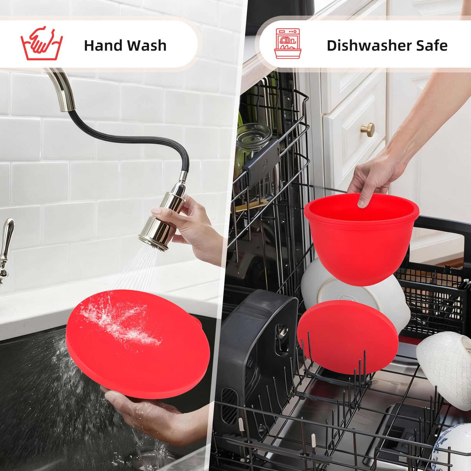 Inserto in Silicone per Ciotola Kitchenaid, Rivestimenti in Silicone per Robot da Cucina Kitchen Aid Mixer TILT-HEAD 4.8L, Ciotole da Mescolare con Coperchi Accessori e Ricambi per KitchenAid (Rosso)
