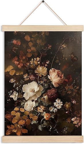 AJIPUX Decoración de pared floral vintage, decoraciones de flores oscuras, póster colgante botánico retro para decoración de habitación del hogar,