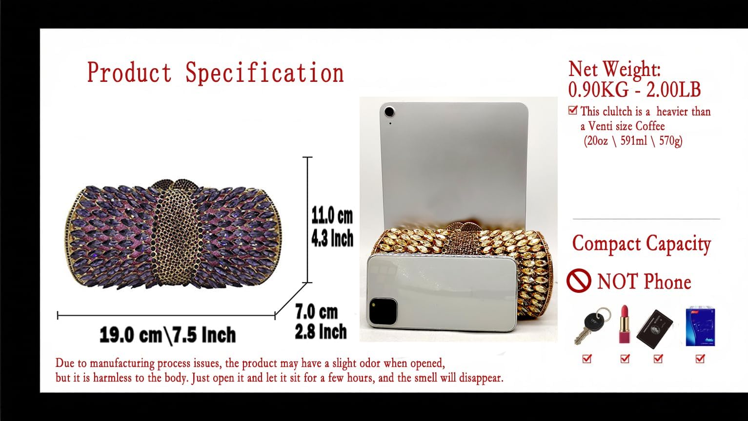 Boutique De FGG Sparkly Crystal Clutch Purse for Women Evening Bags with Spikes Wedding Party Rhinestone Clutch Handbag,Mini