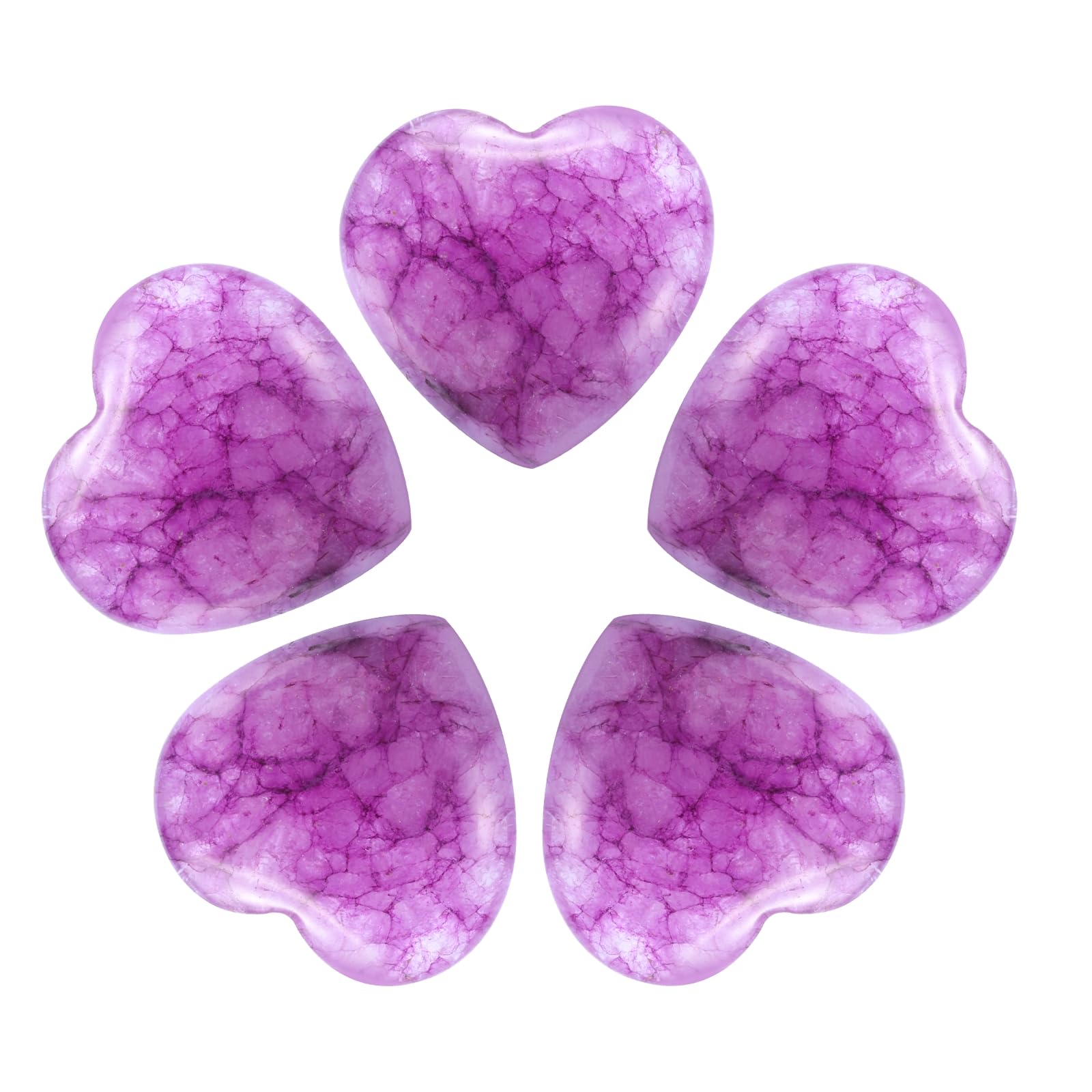 sourcing map 5pcs Heart Shaped Crystal Stones, 20mm Worry Stones Mini Heart Shape Puff Stones for Valentines Day Christmas Meditation, Light Purple