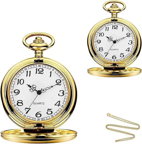 alladaga Juego de 2 relojes de bolsillo clásicos con cadena para hombre y mujer