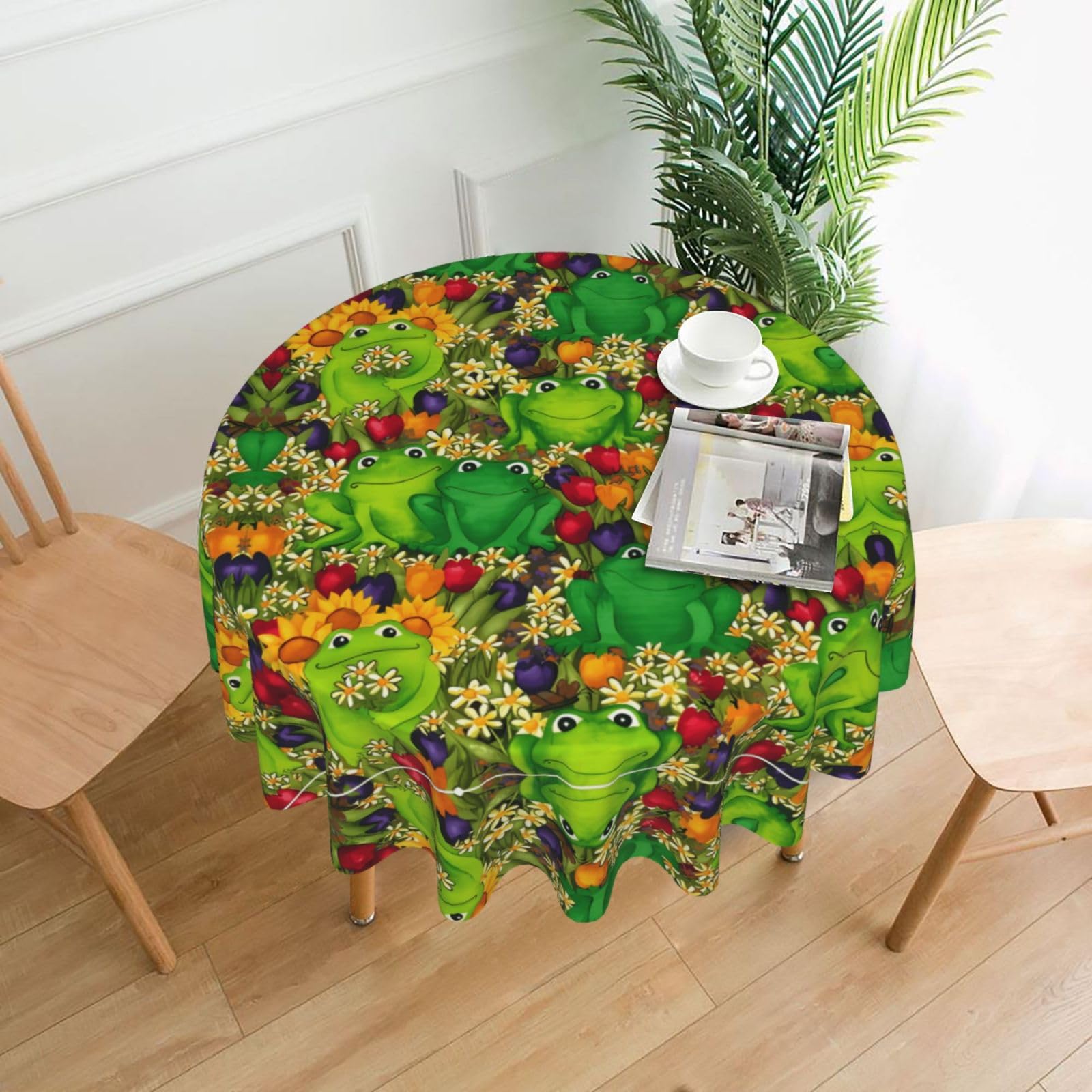 ZHAOUR Cartoon Frog Print Round Washable Tablecloth – Table Cover