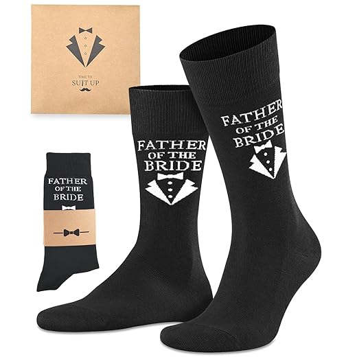 BUENWAZ Dress Socks for Father of the Bride 1 Pair Wedding Day Gift with Kraft Paper Package (Black)
