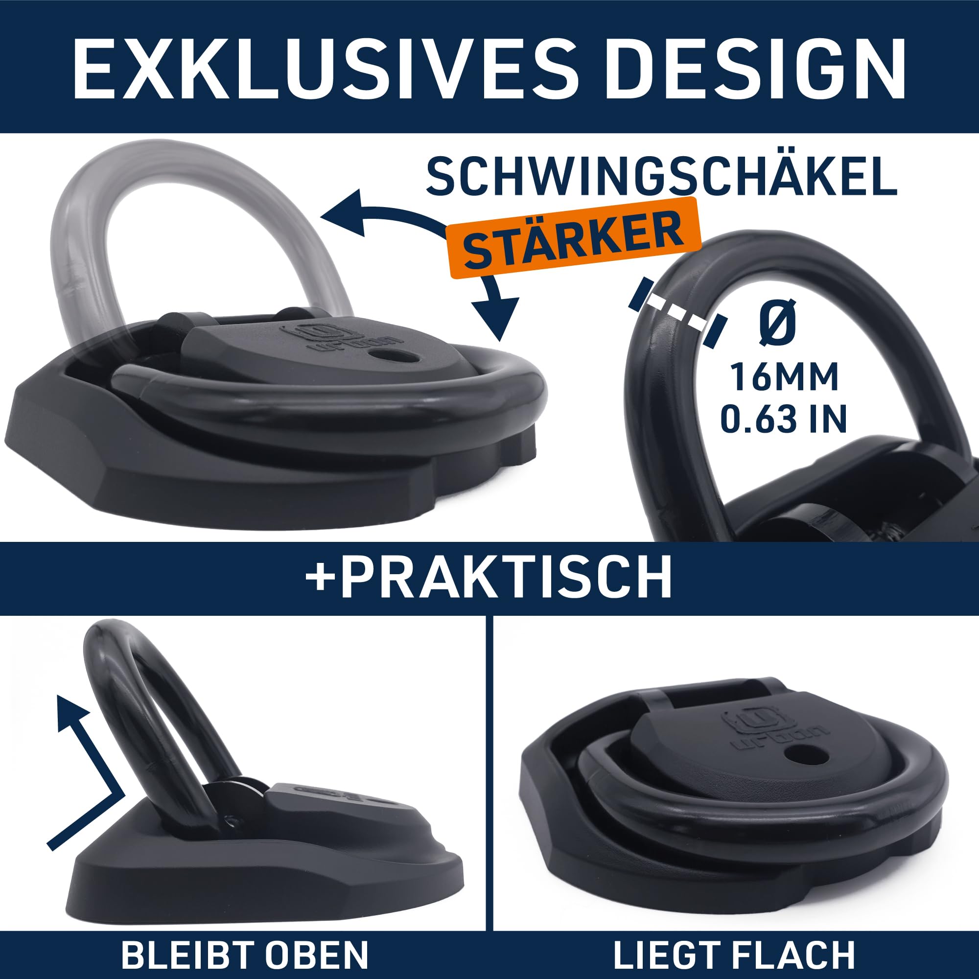 urban UR56 Bodenanker Höchster Sicherheit, Gründlich Getestet, Stärkerem ø16 Speziell Gehärteter Stahl Schwenkschäkel, Exklusives Hochwertiges Design, 4 Ankerpunkte, Wandanker Motorrad Roller Fahrrad