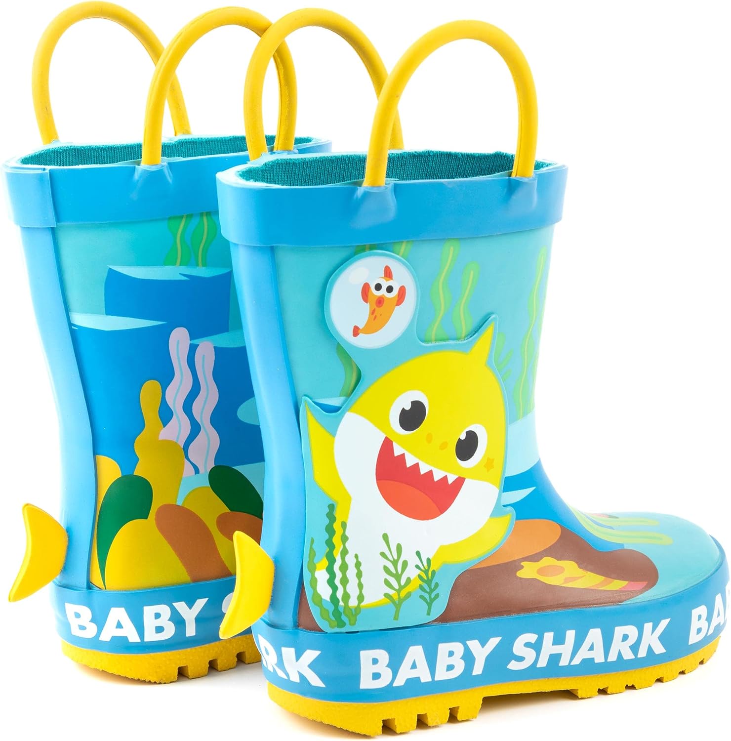 Baby Shark Boys Blue 3D Fin Applique Storm Boots with Handles Merch