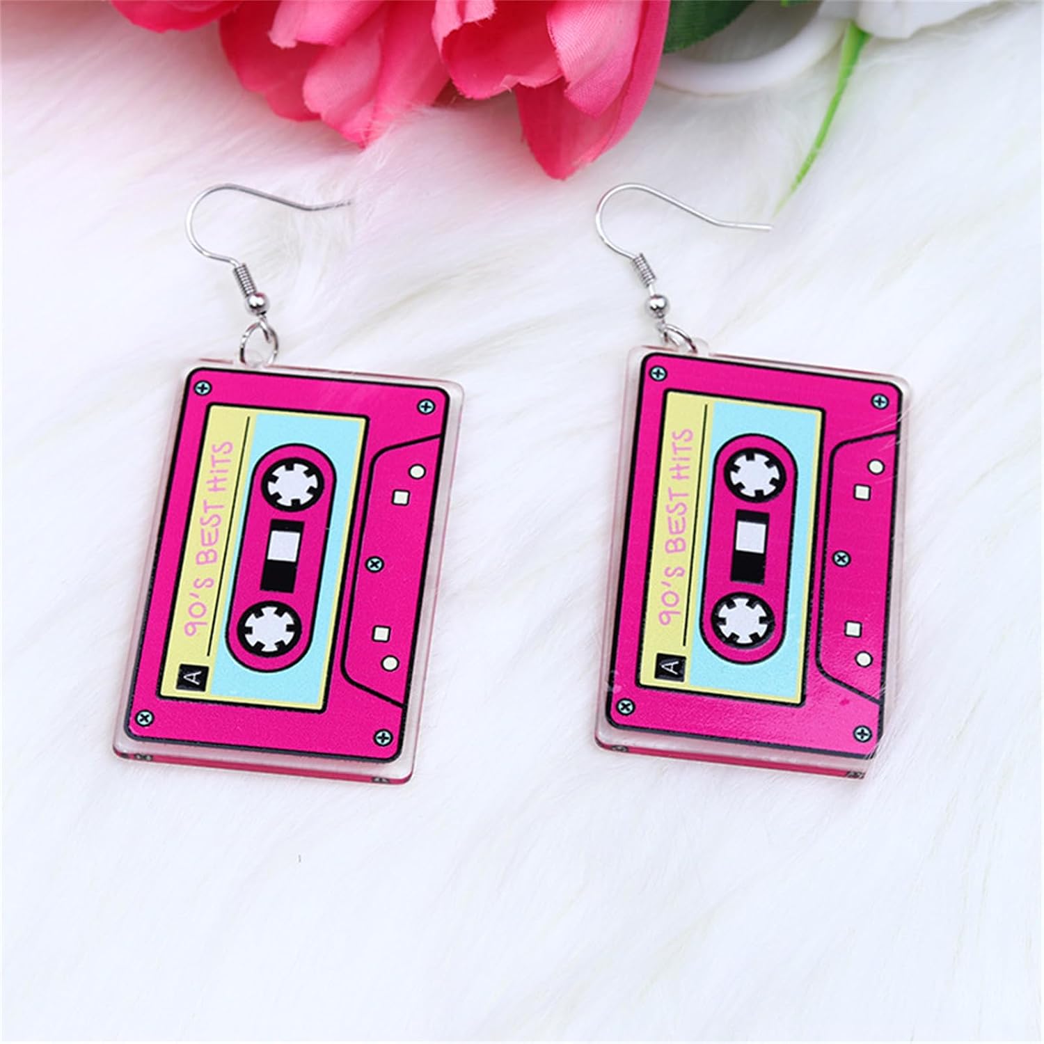 coadipress Cassette Tape Earrings for Women 80s 90s Neon Earrings Fashion Funny Vintage Neon Tape Optical Disc Acrylic Drop Dangle Earrings Outfit Party Accessories Jewelry Gifts image 4