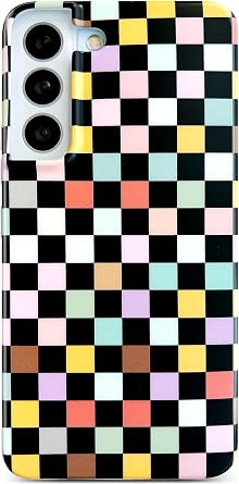 Qokey for Galaxy S21 Plus Case Frosted - Colorful Chessboard Case, 6.7"
