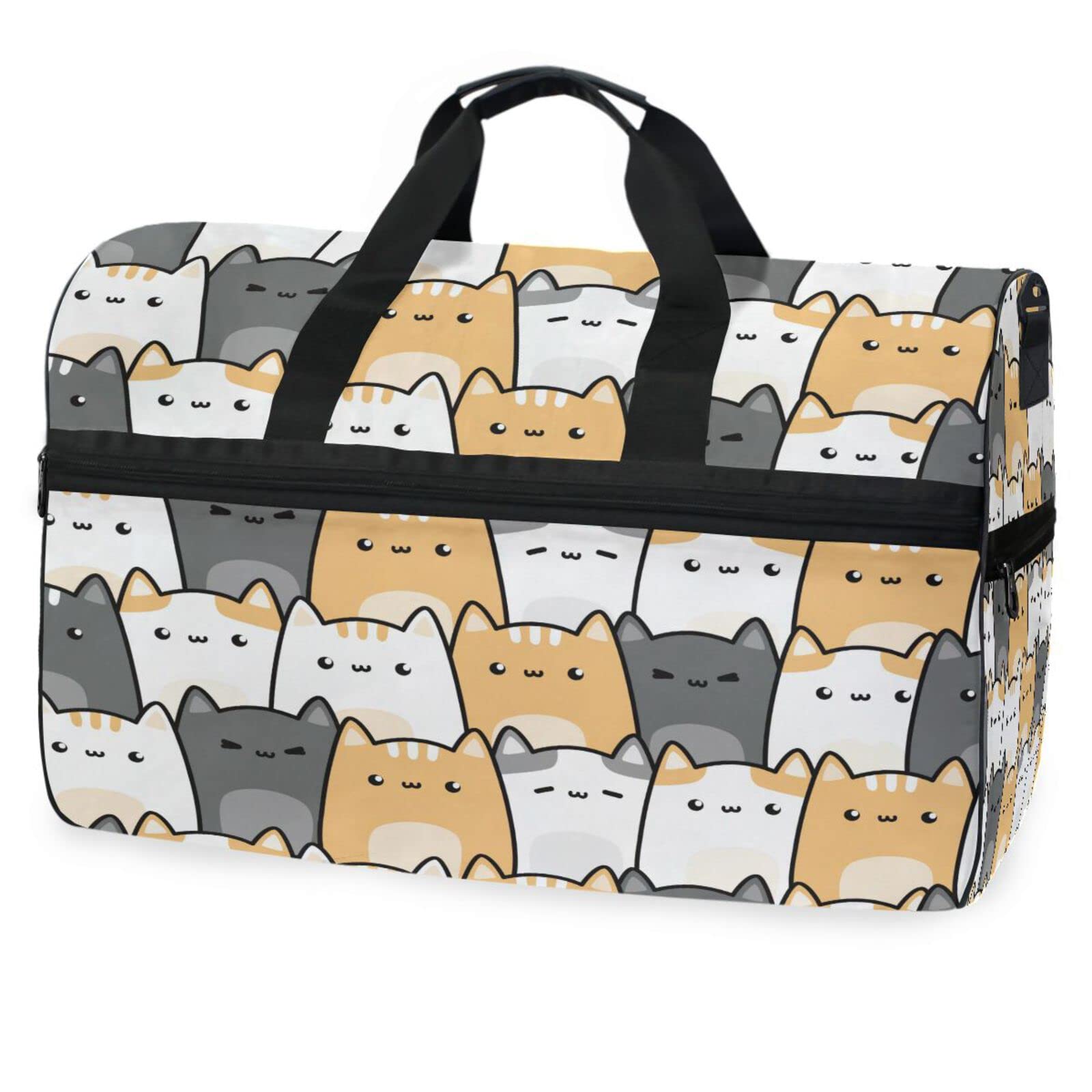 Katze Tier Niedlich Cartoon Kätzchen Sporttasche Badetasche mit Schuhfach Reisetaschen Handtasche für Reisen Frauen Mädchen Männer