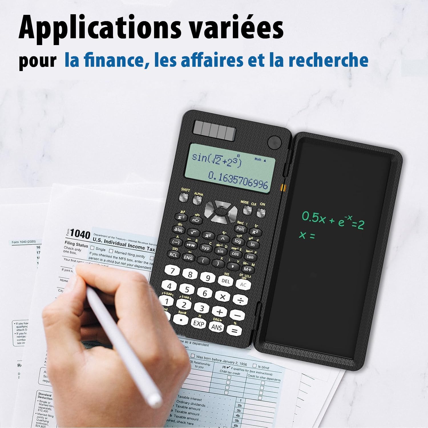 Calculatrice scientifique ROATEE 82MS Plus avec tablette d'écriture LCD effaçable, double alimentation solaire et batterie
