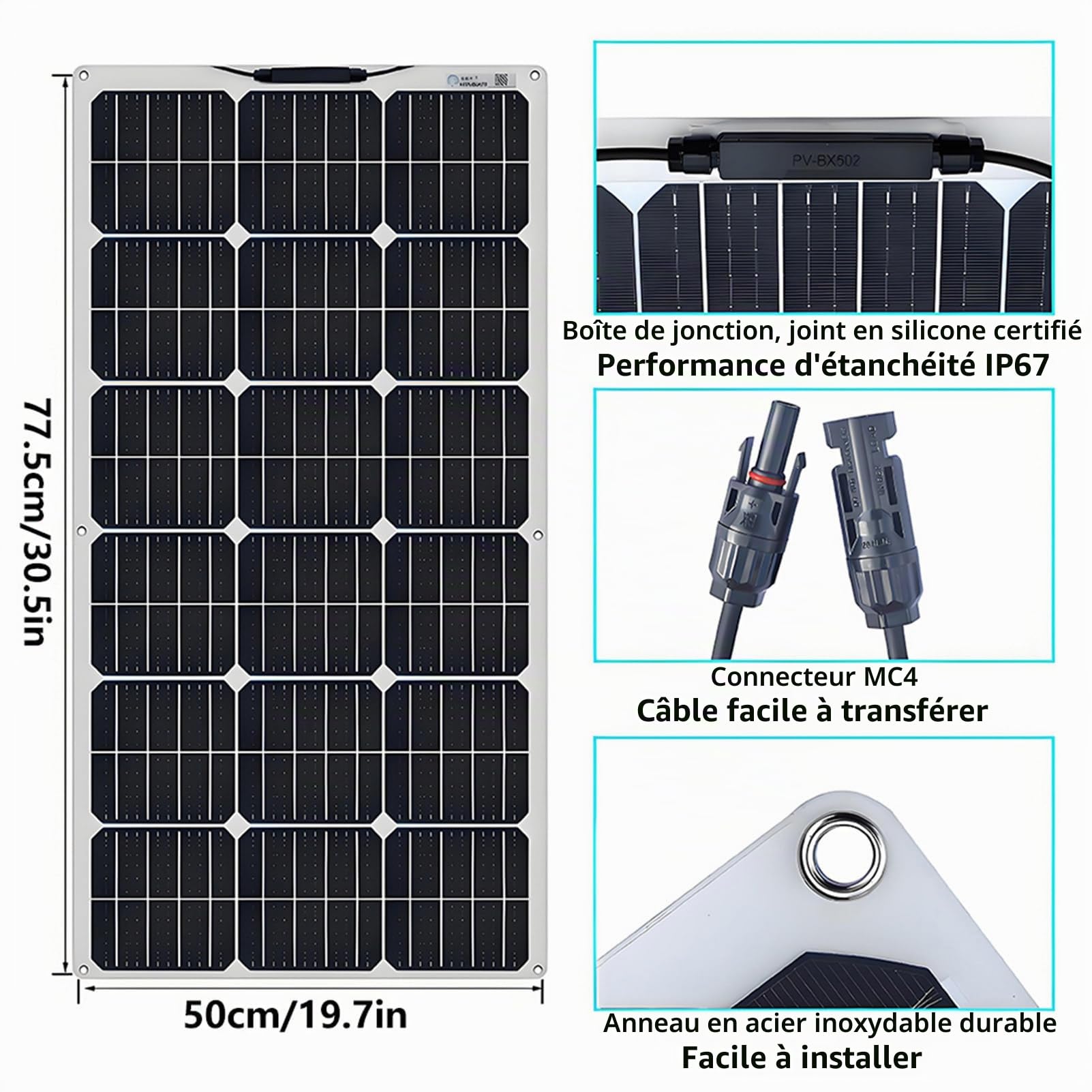 300W 12V Panneau Solaire Souple Panneau Photovoltaique Kit De Panneaux Solaires Monocristallins Plug and Play 40A Contrôleur Solaire pour Maisons RV Bateau Voiture Caravane 1 * 300W
