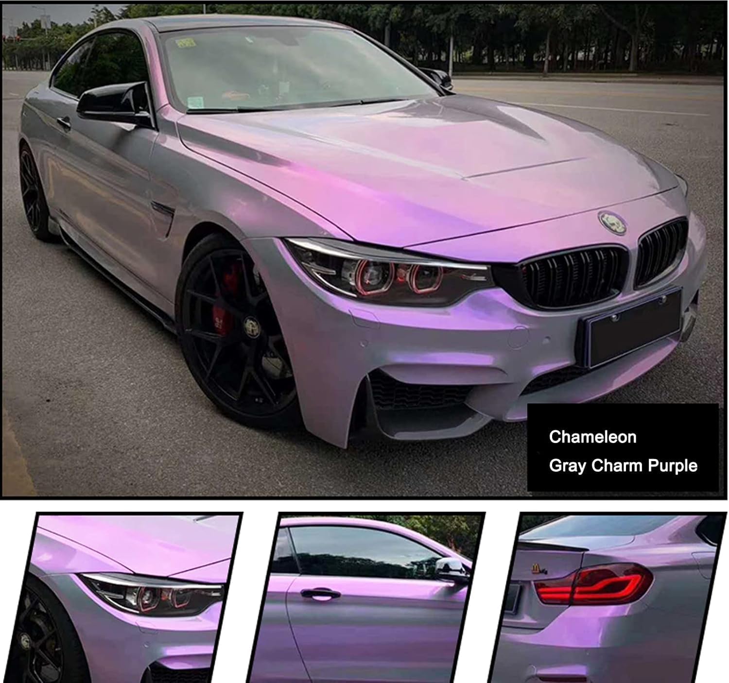 Chameleon Vinyl Wrap High Glossy Grey to Charm Purple Car Wrap Roll Adhesive Decal Sticker Film Sheet Air Release DIY Vehicle Decor Vinyl