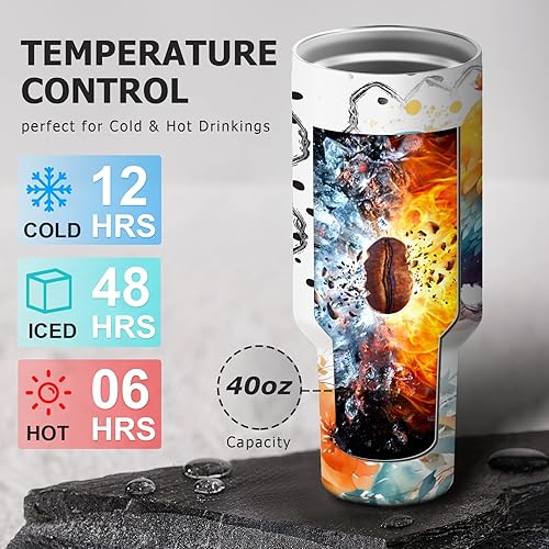 Miniatura 3 de Life is Better with Chickens - Taza de viaje de acero inoxidable de 40 onzas con asa, taza aislada al vacío de doble pared con tapa y popote