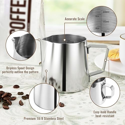 Miniatura 3 de HULISEN Jarra de leche de 68 onzas  68fl oz jarra de espuma de acero inoxidable Espresso Latte al vapor máquina de espuma de leche para café taza