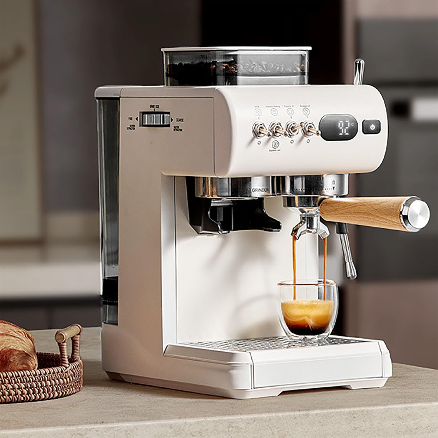 Home Small Coffee Machine, Cold Brew Espresso Milk Frother with 1.8L Removable Water Tank, 9-20 Bar Professional Extraction & 20-level Grind Adjustment, Hot & Cold Dual Extract for Cappuccinos