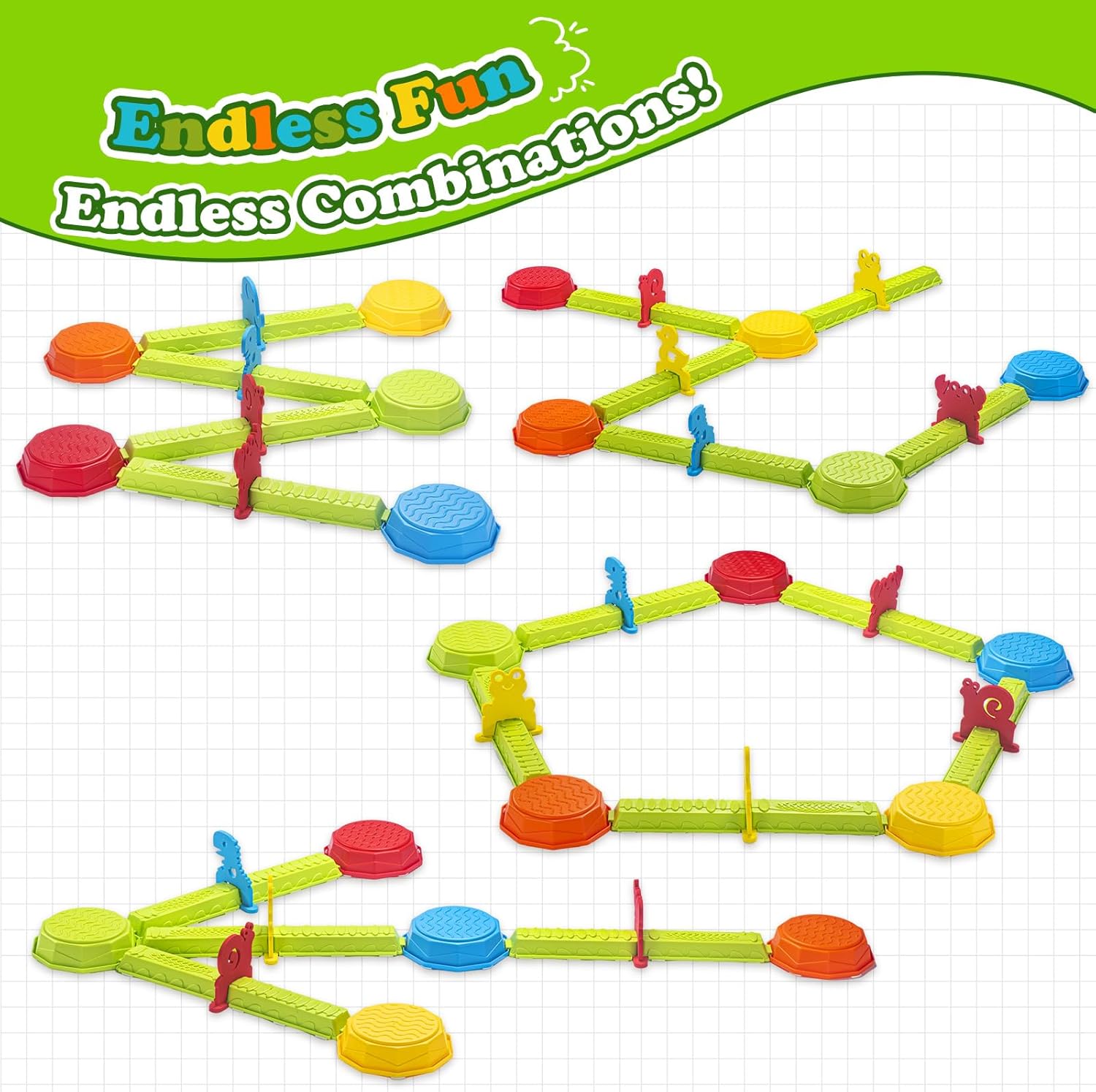 VROGTIK Stepping Stones for Kids, 15 Piece Balance Beams Toddler Stepping Stones Obstacle Course Sensory Toys with Game Spinner and Card for Indoor Outdoor Toys Gifts for 3 4 5 6 7 8 9 Years Old Kids