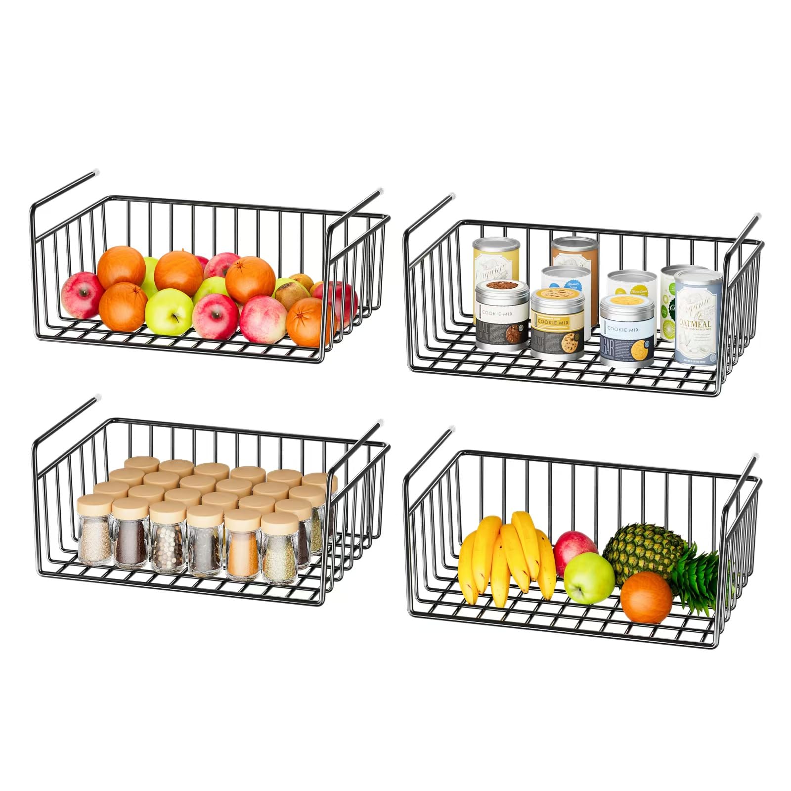 Photo 1 of SUFAUY 4-Pack Under Cabinet Shelf Basket, Wire Shelves for Storage for Kitchen Pantry, Black