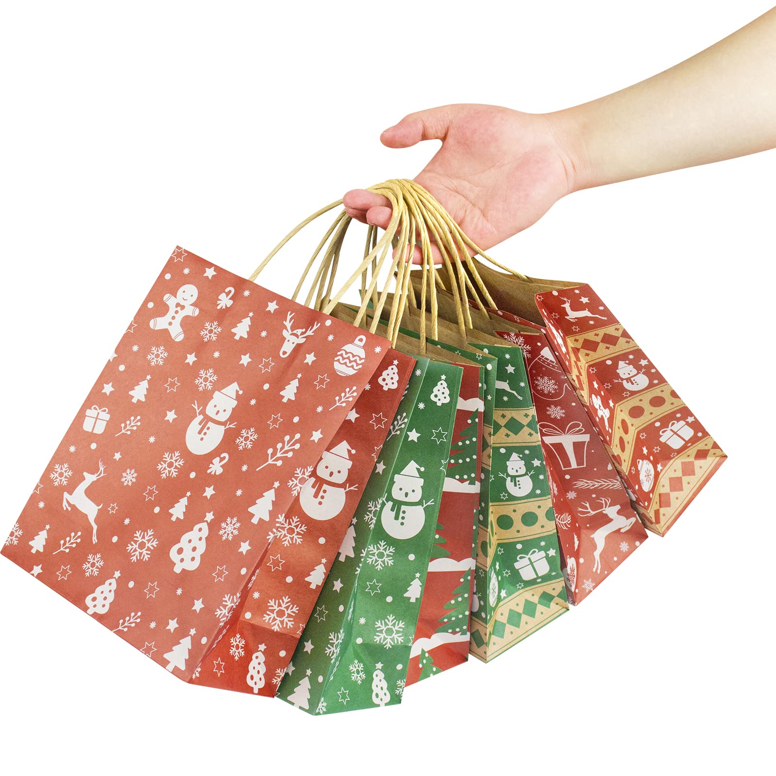 Notwoe® 12 stuks papieren zakjes, cadeauzakjes, gepersonaliseerde stickers voor Kerstmis, bruine beer, Kerstmis, sneeuwpop, kerstzakjes, cadeauzakjes voor verjaardag, snoep, feesten, bruiloften