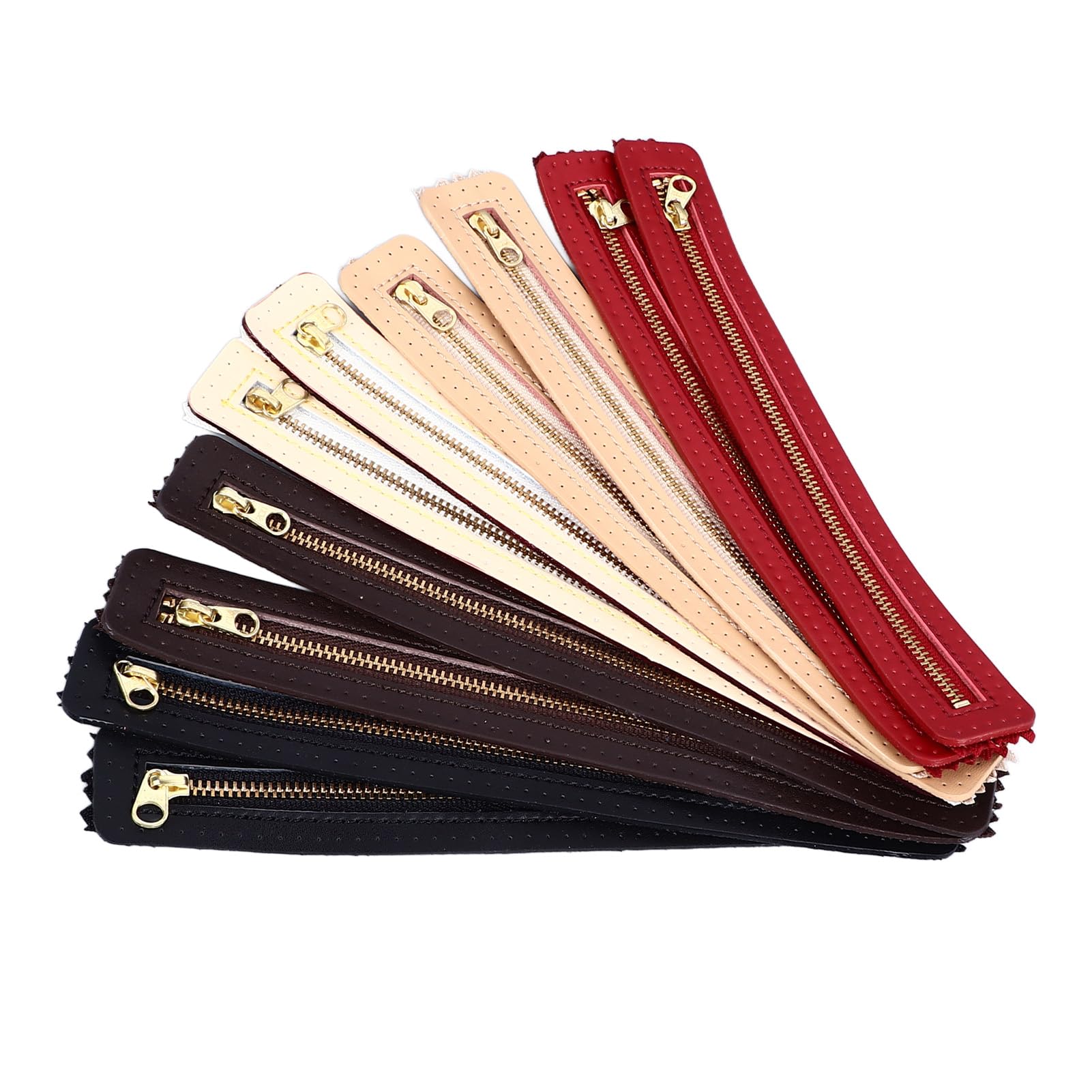 10 piezas de cremallera de cuero para manualidades, cremallera de cuero de vaca auténtico para bolsos, accesorio de costura artesanal con dientes metálicos, colores surtidos para