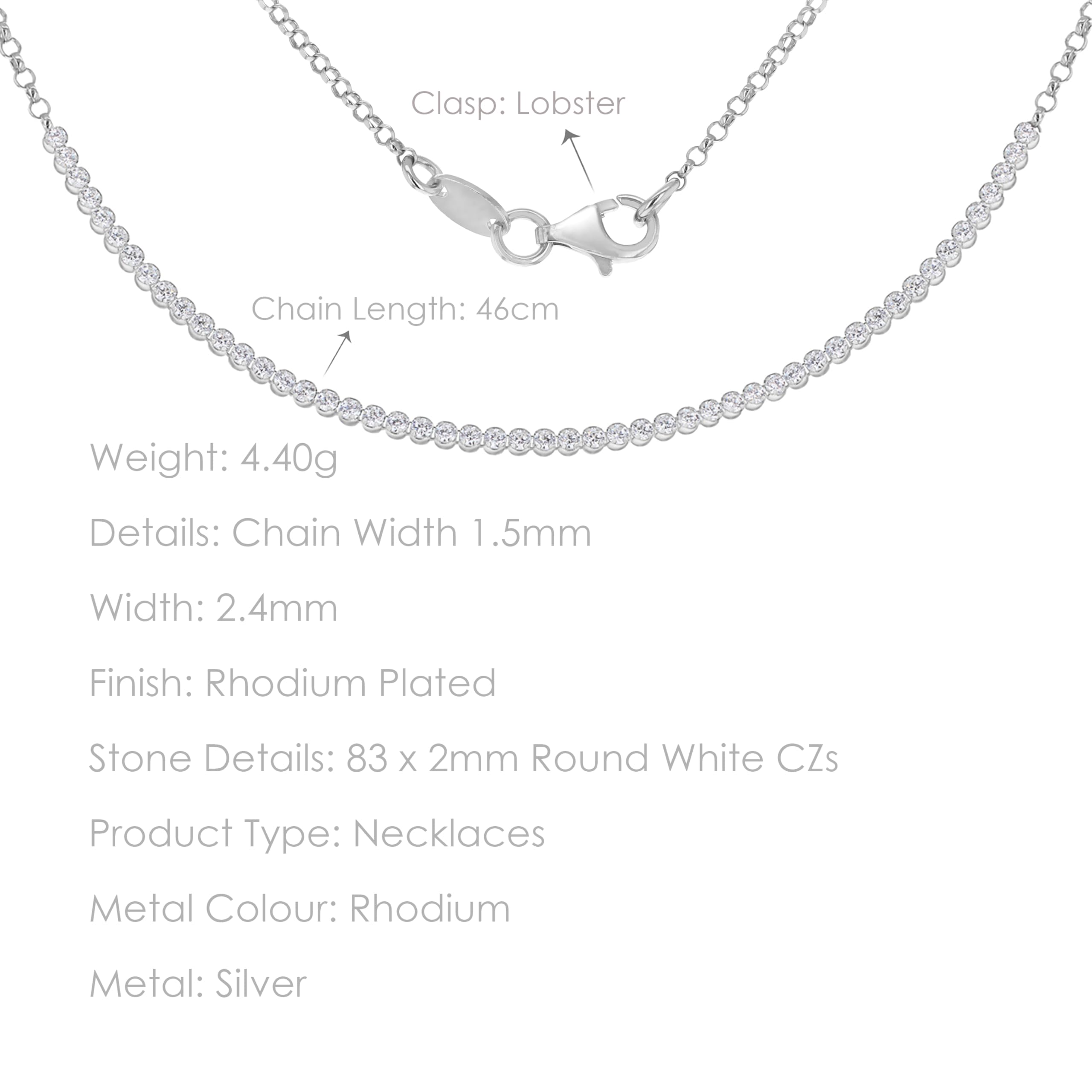 Tuscany Silver Collar Cadena Mujer Plata Plata Fina 925 circonita Redonda - 8.19.7474