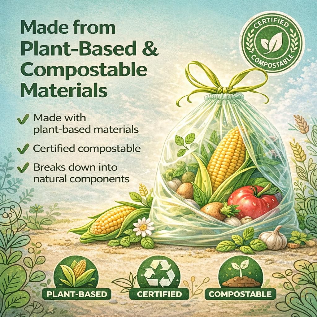 BioFlex - Sacchetti per la spazzatura con coulisse, resistenti, da 120 l, 40 sacchetti (4 rotoli), 45 μm di spessore, sacchetti per la spazzatura compostabili, extra forti a prova di perdite