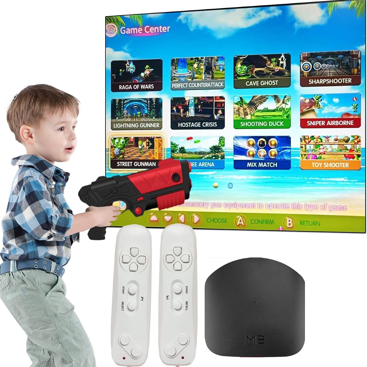 Consola de juegos de TV con más de 200 juegos, consola de videojuegos portátil para niños, sistema de juegos con juego de pistola AR para niños, 2 controladores de juegos, TV Plug & Play, regalo de cumpleaños de Navidad para niños y niñas