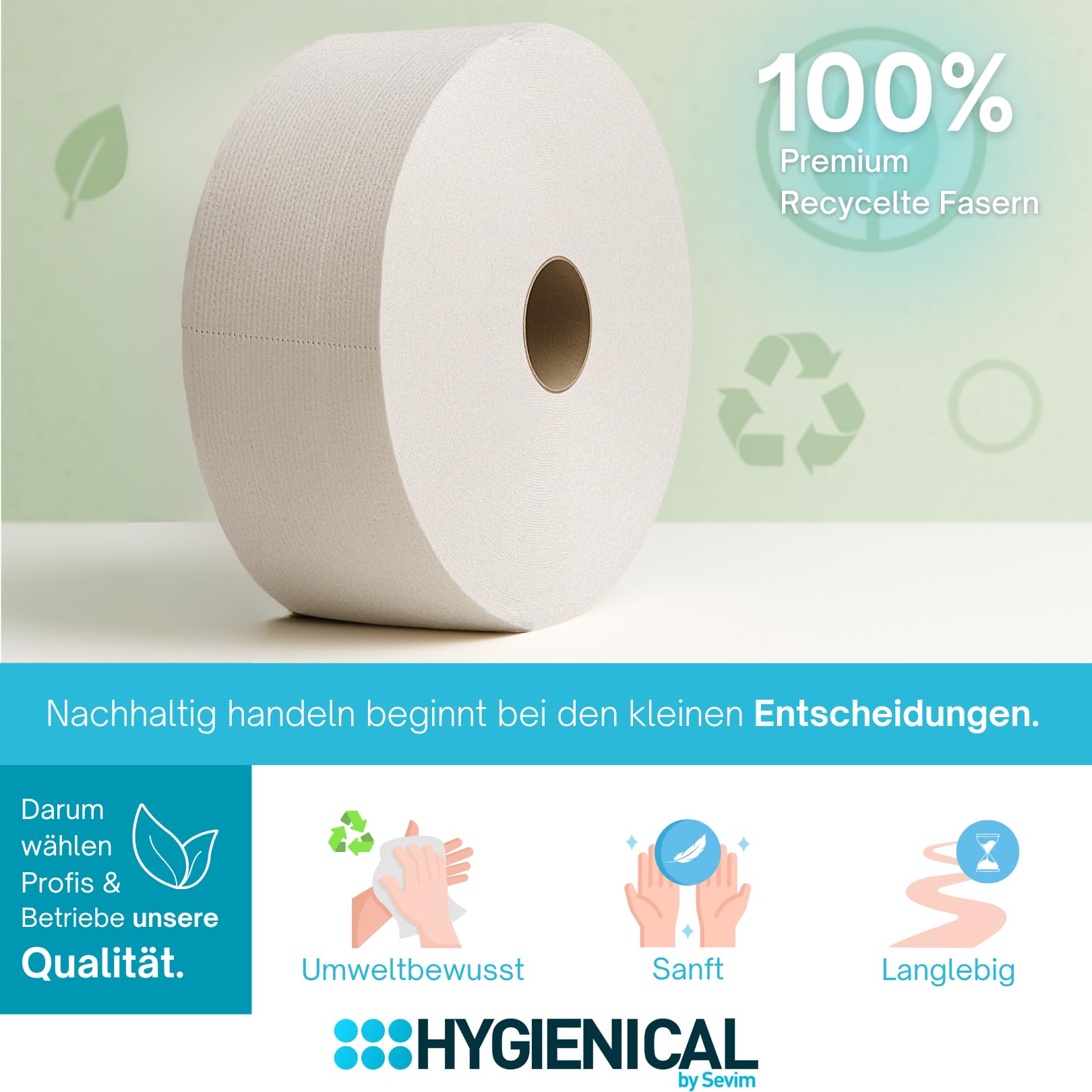 Jumbo Toilettenpapier Großrolle 2-lagig Recyclingpapier | Ø 25 cm 300 m je Rolle | 6 Rollen VE | für Jumbo-WC-Spender in Gewerbe & öffentlichen Sanitärbereichen