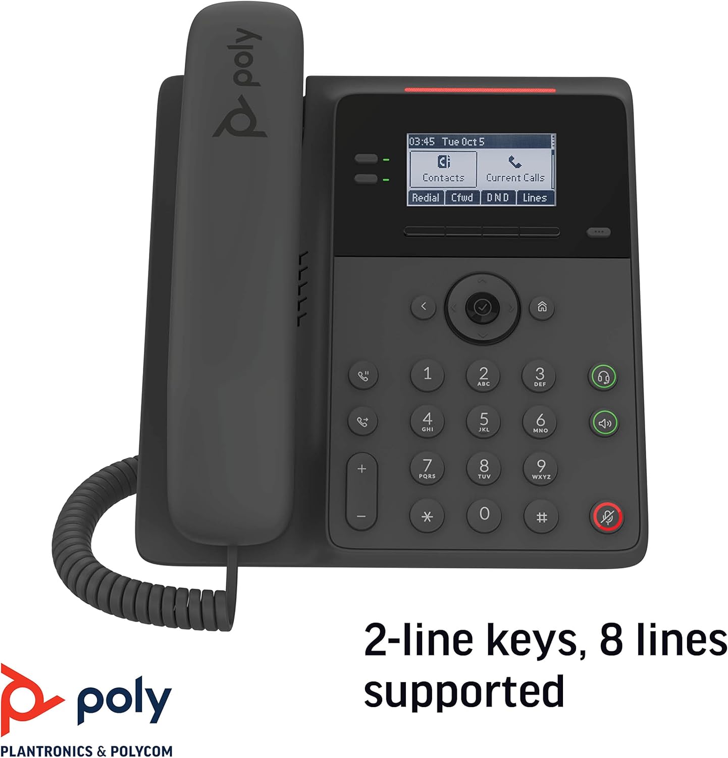 Plantronics Poly - Edge B10 IP Desk Phone with Power Adapter (Polycom) - Open SIP - Connect to 8 Lines - Acoustic Fence Technology - RJ9 and 3.5mm Headset Ports – Illuminated Keys Where You Need Them