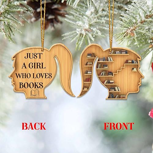 Miniatura 4 de Librero en forma de corazón para amantes de los libros, adorno de madera de Navidad plano 2D (no adorno 3D), adorno de lectura de Navidad,