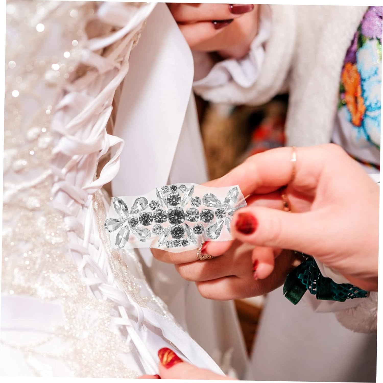 Sparkly Rhinestone Applique Iron on Patch for Bridal Belts