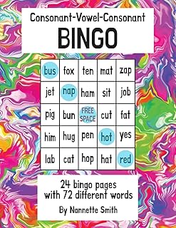 Consonant-Vowel-Consonant (CVC) BINGO, 24 unique pages with 72 different words