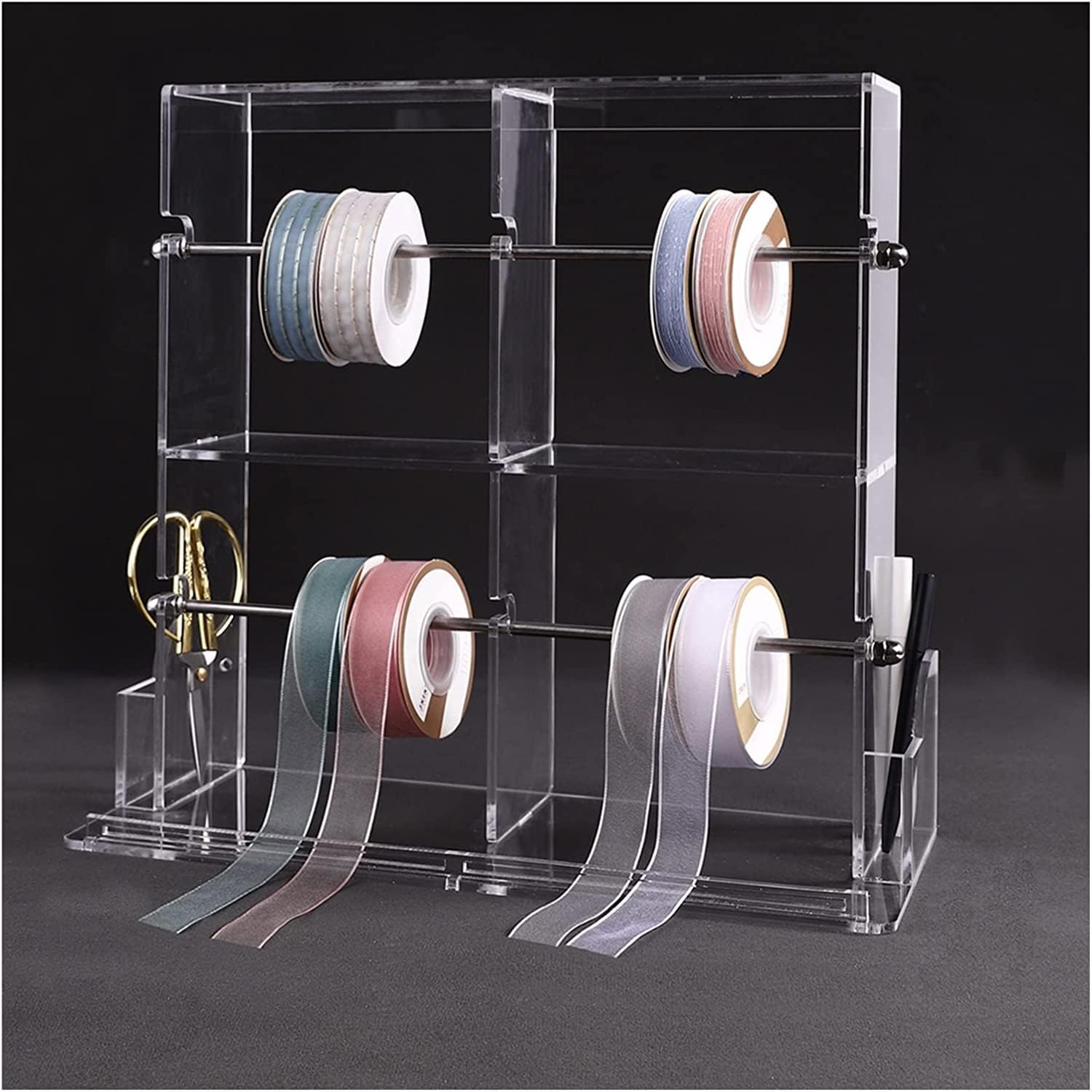 Craft Room Organiser Display Display Stand Crafts Storage Holder Organizer Transparent Rack For Wrap Ribbons, Desktop Flower Shop Ribbons Display Stand For Thread Spools, Clear Acrylic ( 41.5X16X38.