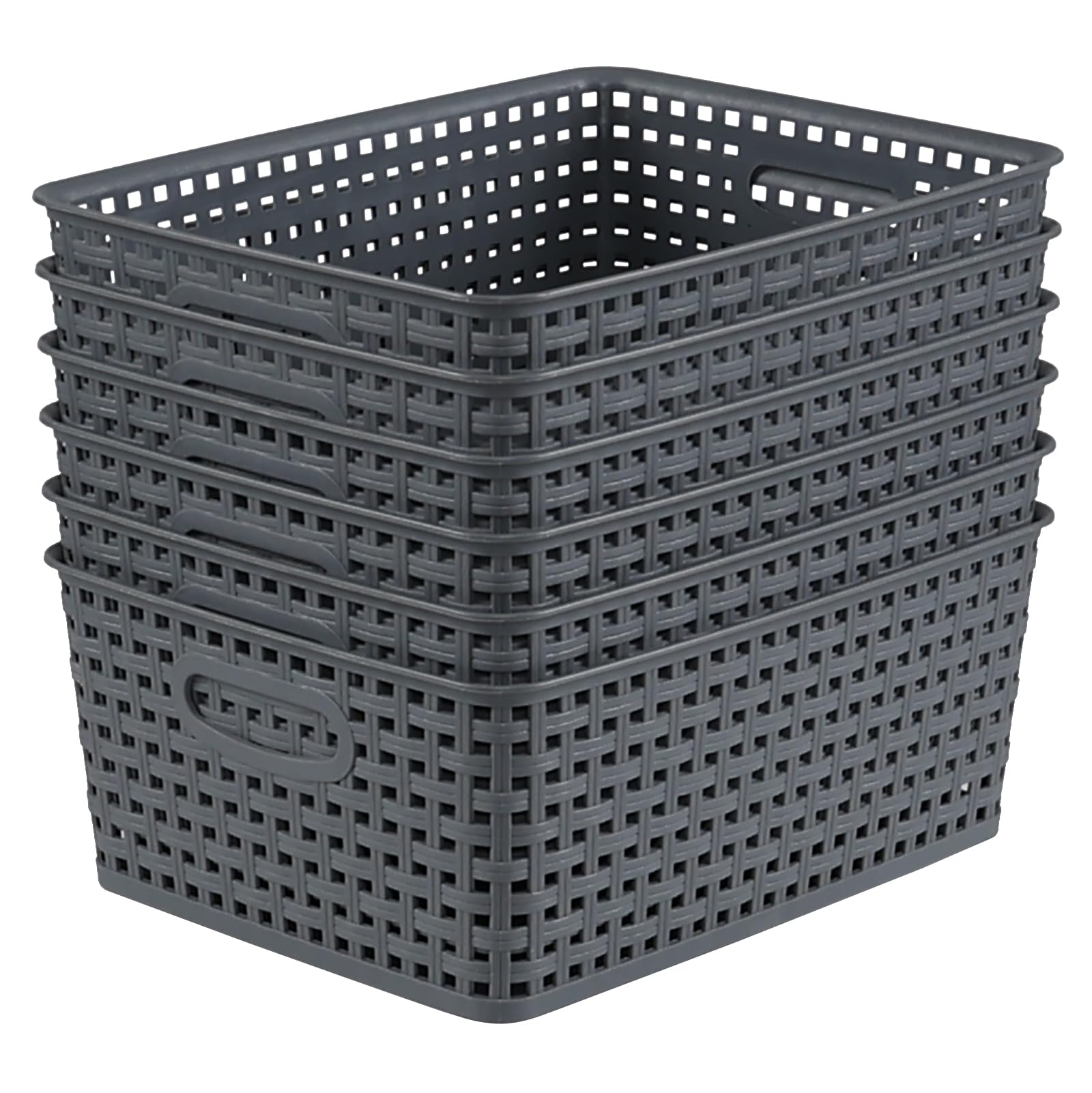 Saedy 6-Pack Plastic Woven Storage Basket, Kitchen Cupboard Storage Baskets, Dark Gray