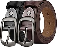 West Leathers Women's Leather Belts 2-Pack - Genuine Cowhide Pin Buckle Belts for Jeans, Pants, Dresses - Black & Brown