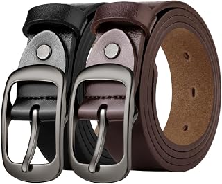 West Leathers Women's Leather Belts 2-Pack - Genuine Cowhide Pin Buckle Belts for Jeans, Pants, Dresses - Black & Brown
