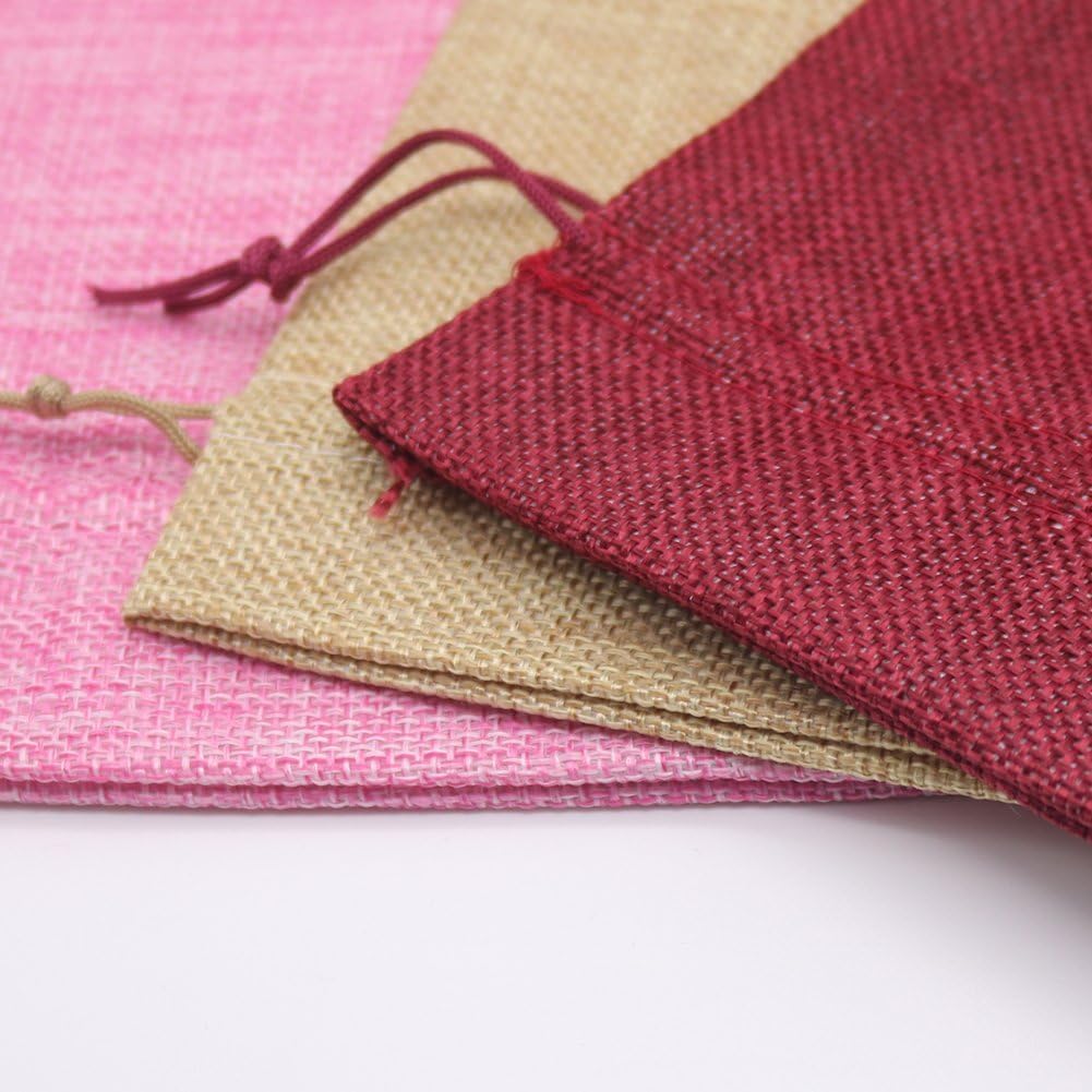 HRX Package Burlap Wine Bottle Bags with Drawstring, 10 PCS 5 Colors Reusable Linen Jute Gift Wine Totes Bottle Wrap Hessian Pouches (14.4 ×5.6 inches)