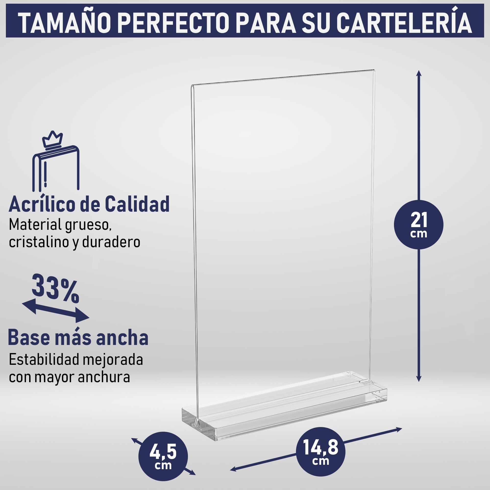 Dasher Products Porta menú A5 de metacrilato doble cara, pack de 6 - Soporte acrílico forma T sobremesa, carga inferior - Expositor para carta restaurante, fotos, números de mesa