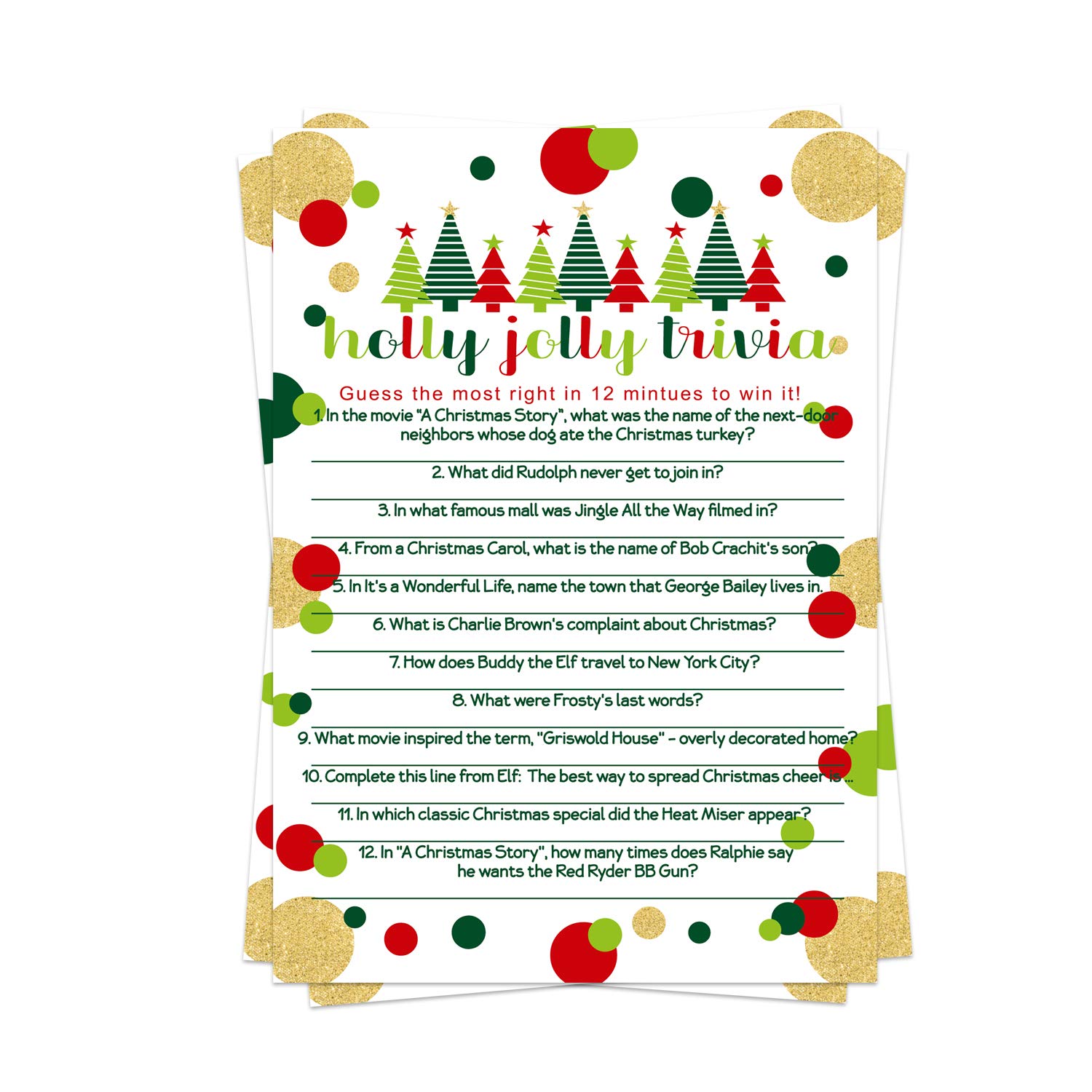 Buy Jolly Trees Christmas Trivia Game Cards Pack of 25 (Version 3) Festive Guessing Activity for