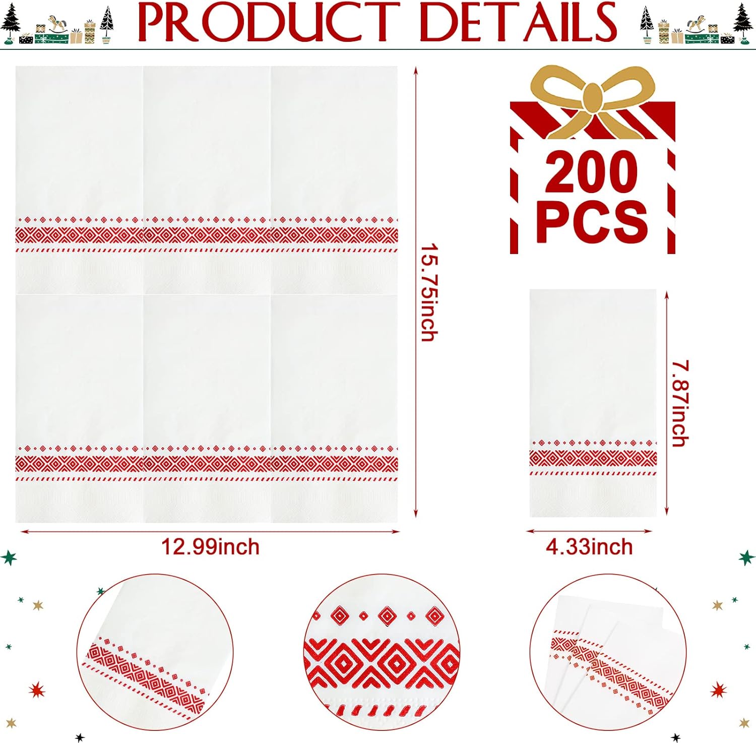 Spiareal 200 Pack Disposable Paper Napkins, 17"x 12"bathroom Paper Towels for Guest, Soft Dinner Napkins Absorbent Decorative for Kitchen Wedding Christmas Birthday Parties or Events Supply(Red)