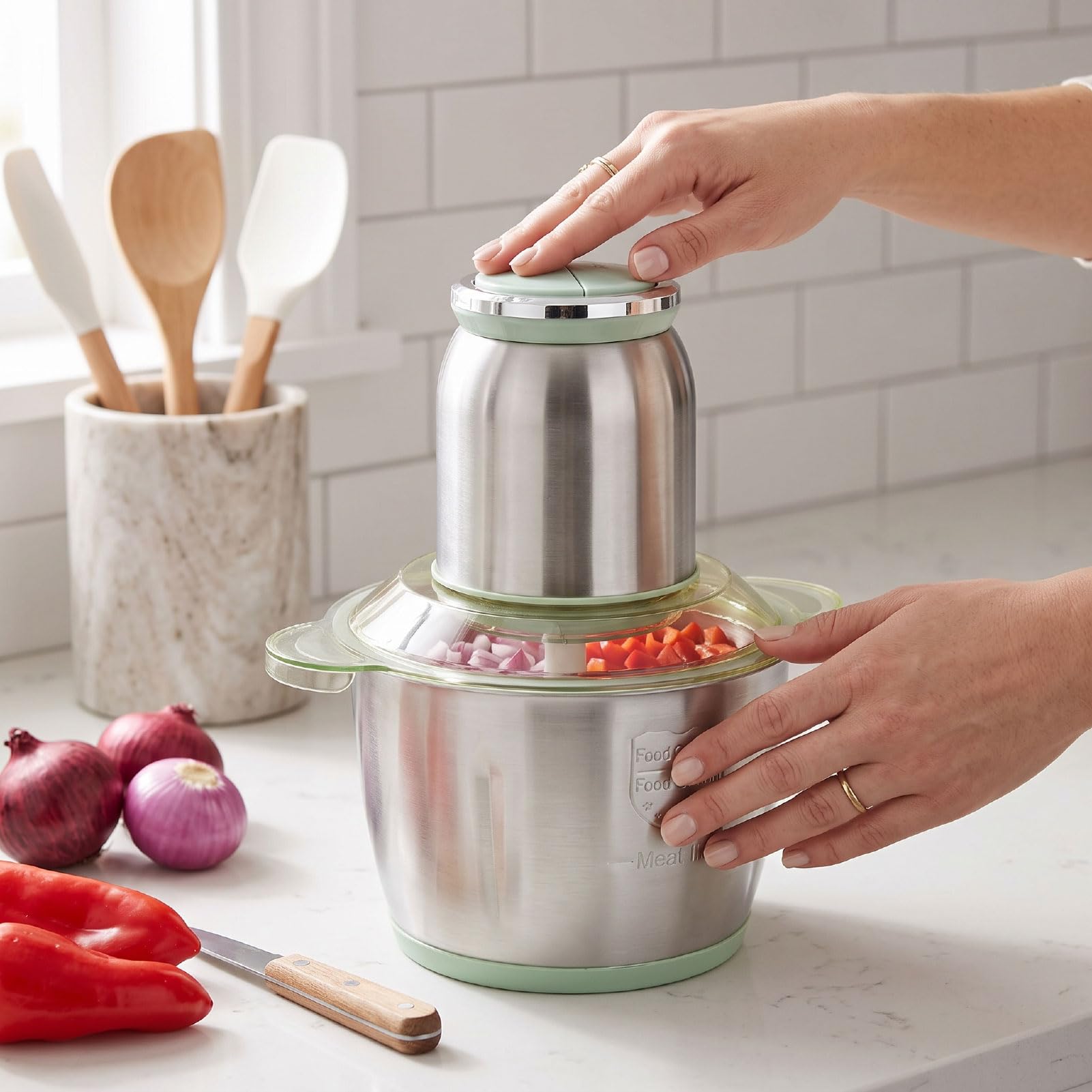 Procesador de Alimentos 3L 400W, Picadora de Carne de Acero | Picado de Calidad Comercial, Ideal para Ajos, Cebollas, Nueces y Verduras, Diseño Compacto y Fácil de Limpiar
