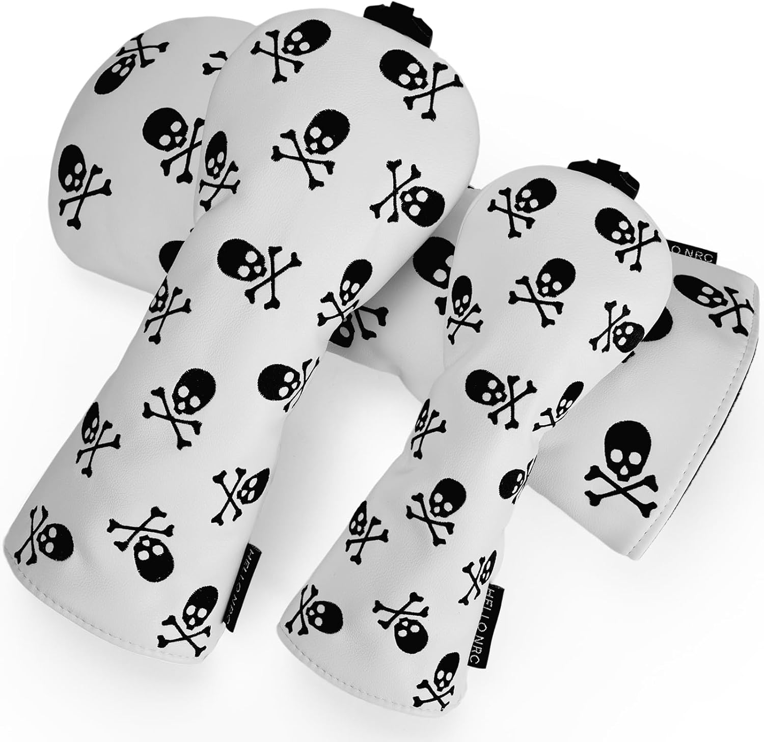3PCS Skeleton Golf Club Skull and Crossbones Driver, Fairway Wood and Hybrid Head Covers Set PU Leather Headcovers for Women and Men