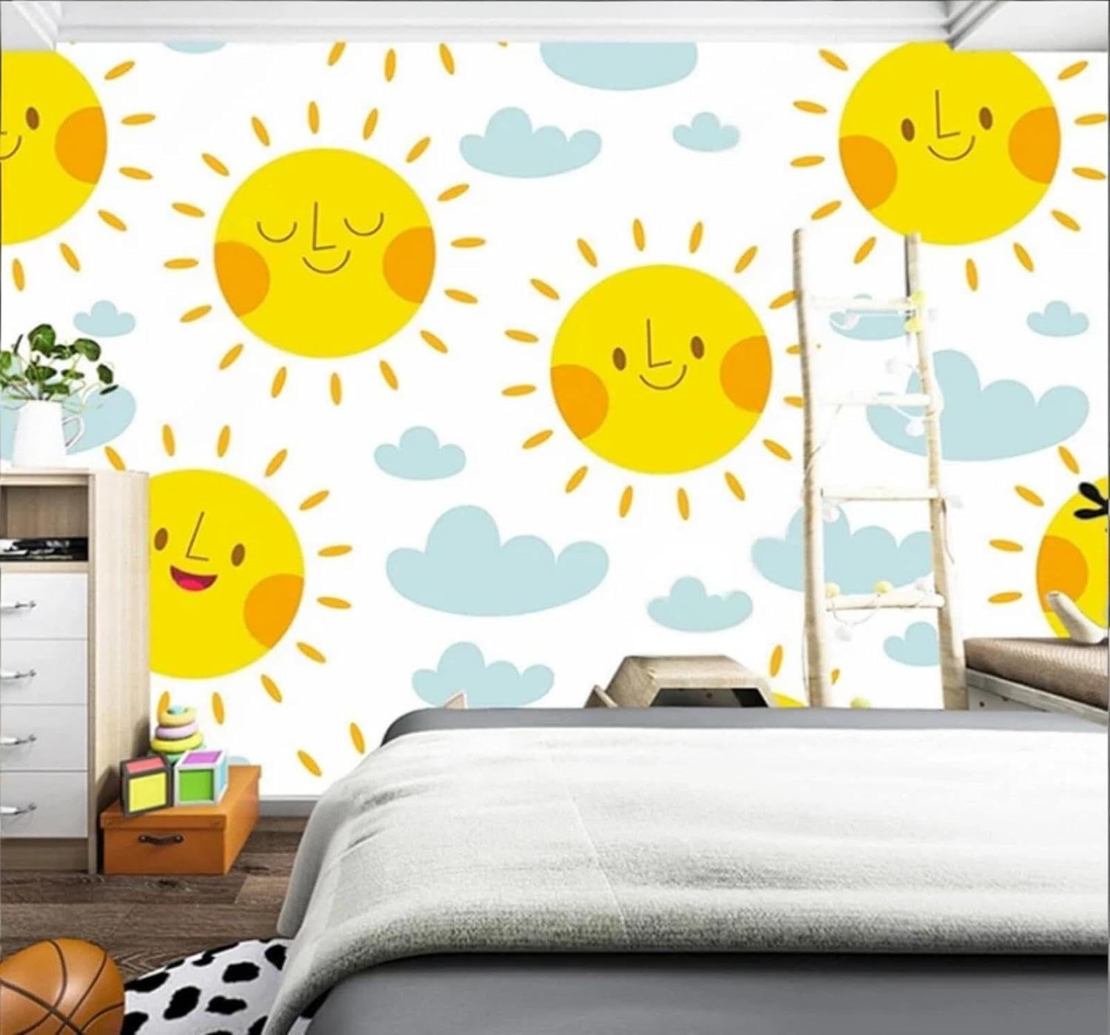 Wallpaper-3D-Xlm 430Cm×300Cm(B×H) Hand Drawn Cartoon Clouds Sun And Starry Sky 3D Wallpaper Easy Install Feature Office Living Room Sofa Bedroom Tv Background Wall Decoration-430Cm×300Cm