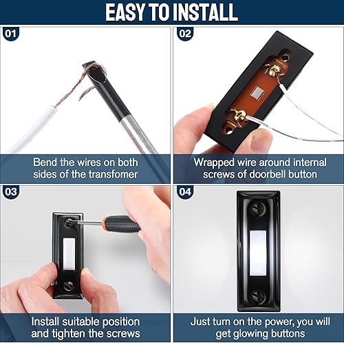 Miniatura 7 de Dreyoo Paquete de 1 botón de metal para timbre de puerta, timbre de puerta de metal resistente, botón con cable iluminado LED, timbre de puerta