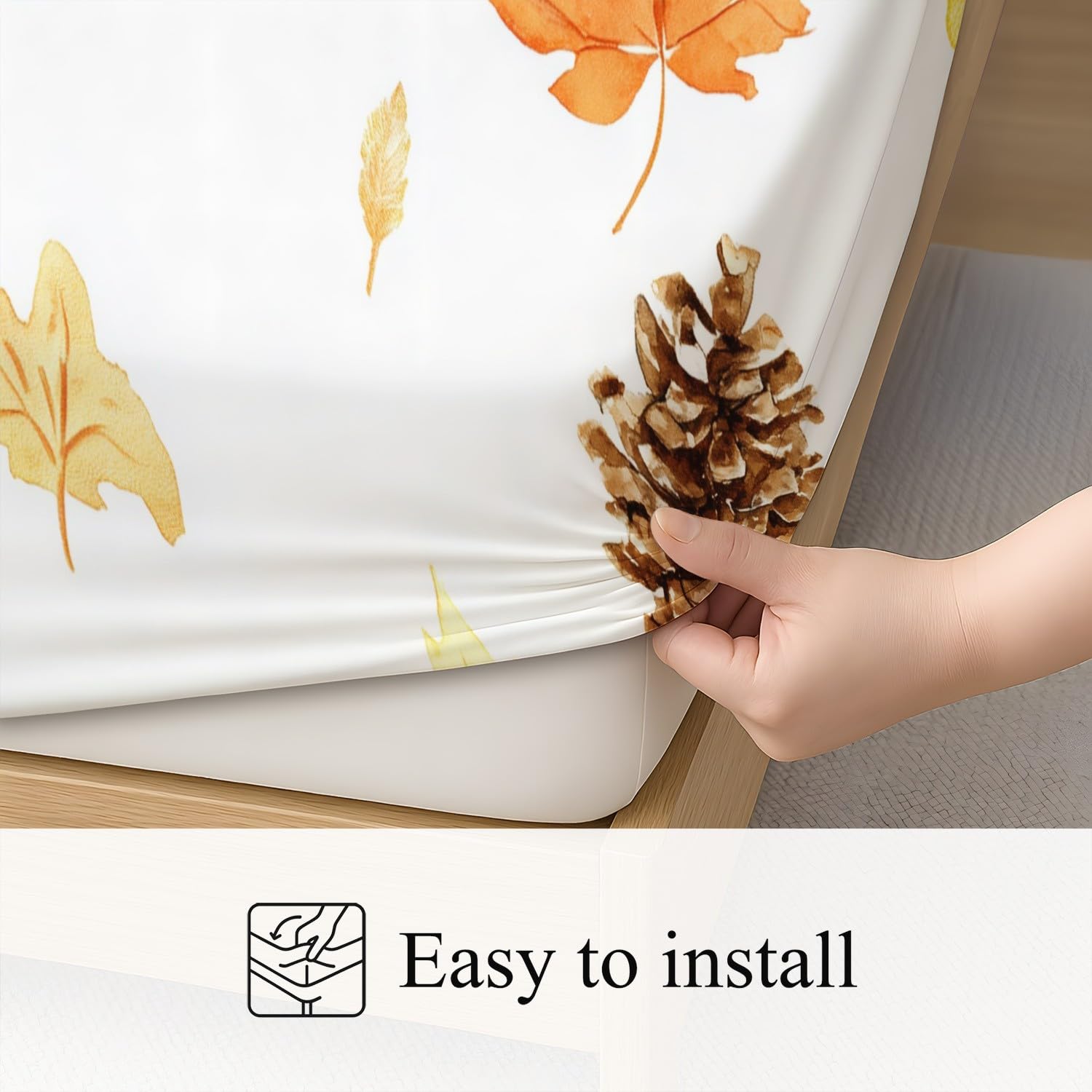 Herbst Fuchs Spannbetttuch Minimalistisch Ländlich Kiefernzapfen Fuchs Spannbettlaken 200 x 200 x 30 cm 3teilig Mikrofaser Bettwäsche Set mit 2 Kissenbezüge 80 x 80 cm Kein Flachbettlaken