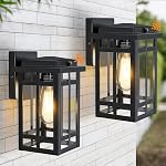 Lampadaires muraux extérieurs 9,76'', Lanternes murales étanches à l'eau de porc, éclairage mural noir mat extérieur, anti-rouille E26 Scones muraux de socket pour Garage de porte avant, paquet de 2