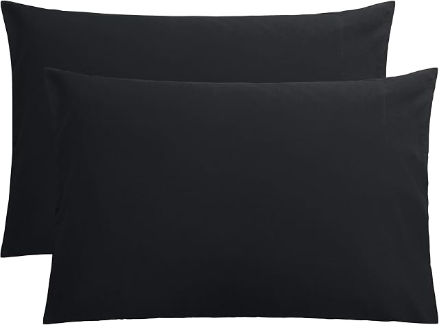 FLXXIE 2 Pack 100% Brushed 1800 Microfiber Plain Queen Pillowcases, Wrinkle and Stain Resistant, Soft and Cozy Envelope Closure Bed Pillow Cases, Black, 50x75 cm
